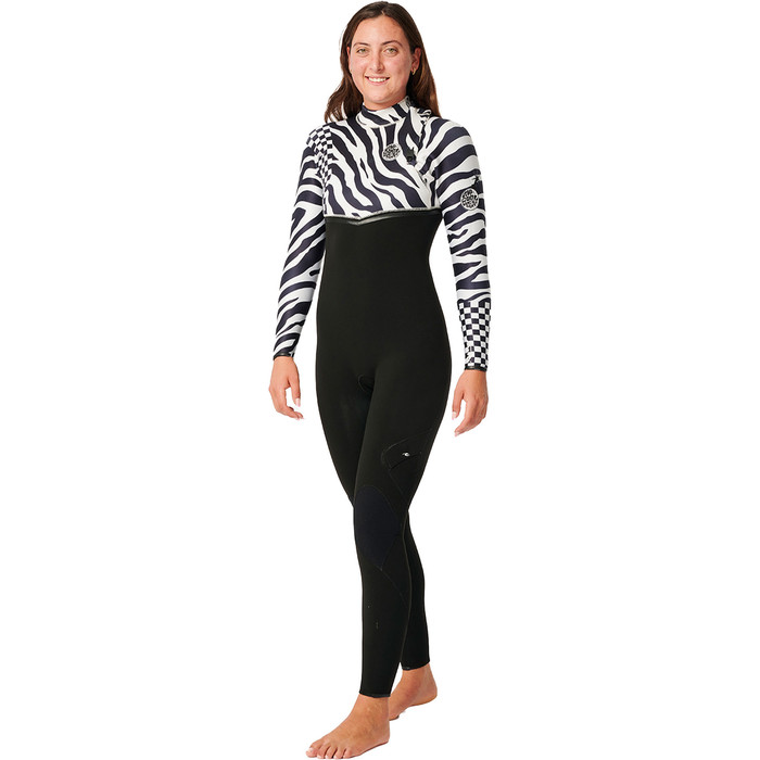 2024 Rip Curl Womens E-Bomb 4/3mm Zip Free Wetsuit 14LWFS - Black / White